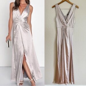 Perfect Refinement Grey Satin Sleeveless Pleated Maxi Dress NWT